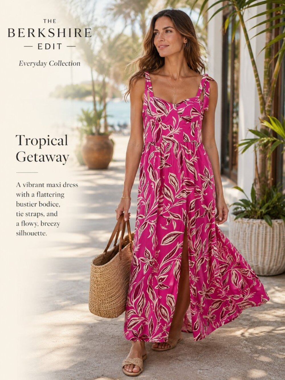 Band of the Free Pink Tropical Print Smocked Maxi Dress L Resort - Picture 1 of 14